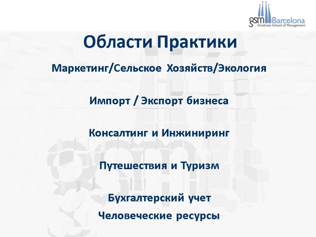 Области Практики Маркетинг/Сельское Хозяйств/Экология Импорт / Экспорт бизнеса Консалтинг и Инжиниринг Путешествия и Туризм